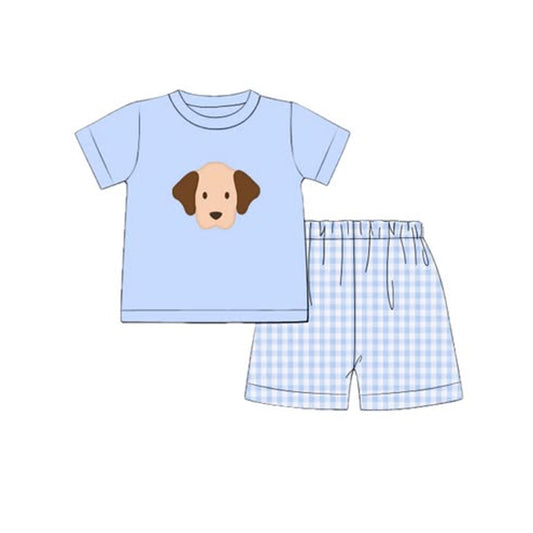 (Pre Order) No moq BSSO1572 PRE-ORDER baby boys clothes puppy blue short sleeve shorts set-2025.10.13