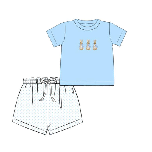 (Pre Order) No moq BSSO1579 PRE-ORDER baby boys clothes easter blue short sleeve shorts set-2025.10.17
