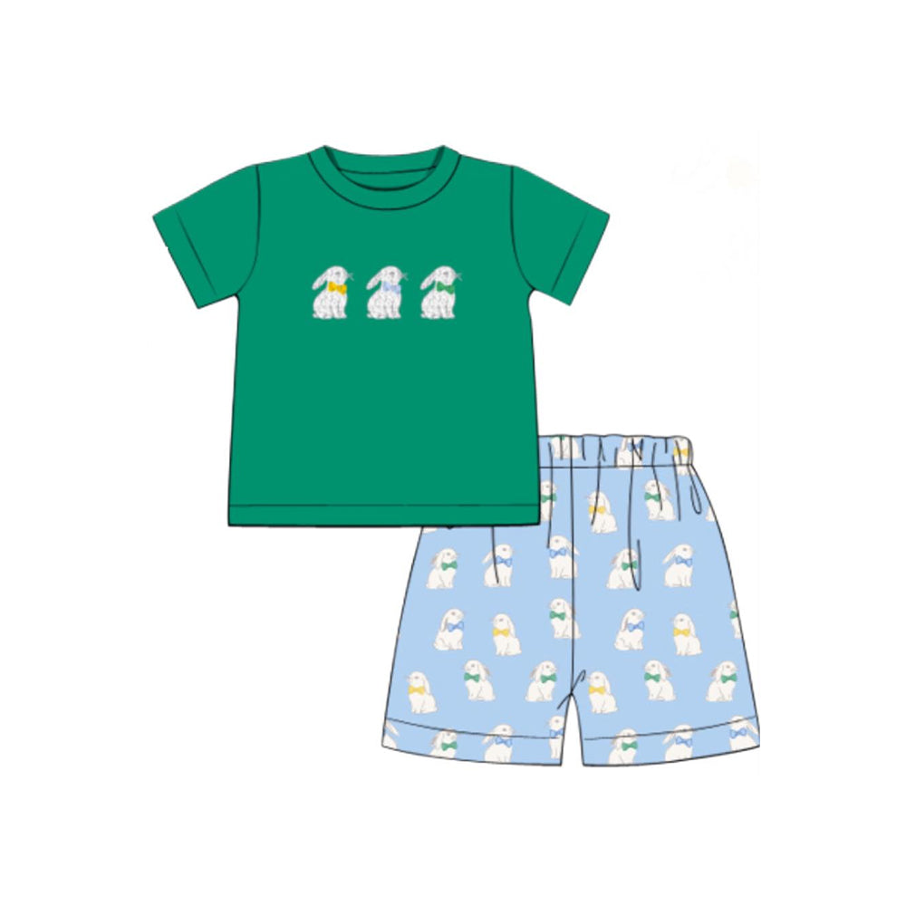 (Pre Order) No moq BSSO1580 PRE-ORDER baby boys clothes easter green short sleeve shorts set-2025.10.17
