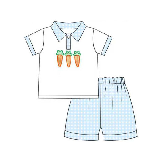 (Pre Order) No moq BSSO1597 PRE-ORDER baby boys clothes easter carrot short sleeve shorts set-2025.10.21
