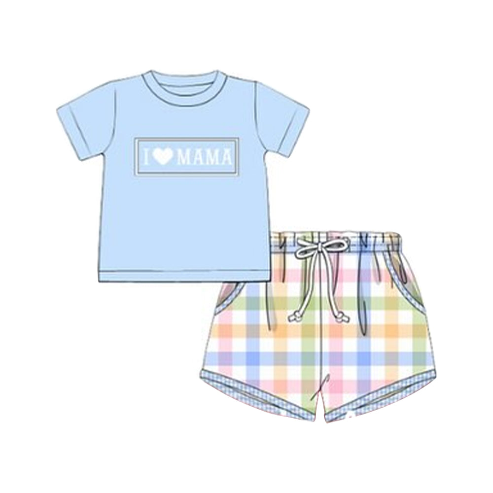 (Pre Order) No moq BSSO1605 PRE-ORDER baby boys clothes MAMA short sleeve shorts set-2025.10.21