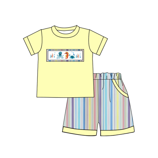 (Pre Order) No moq BSSO1616 Pre-order baby boy clothes yellow short sleeve shorts sets-2025.10.24