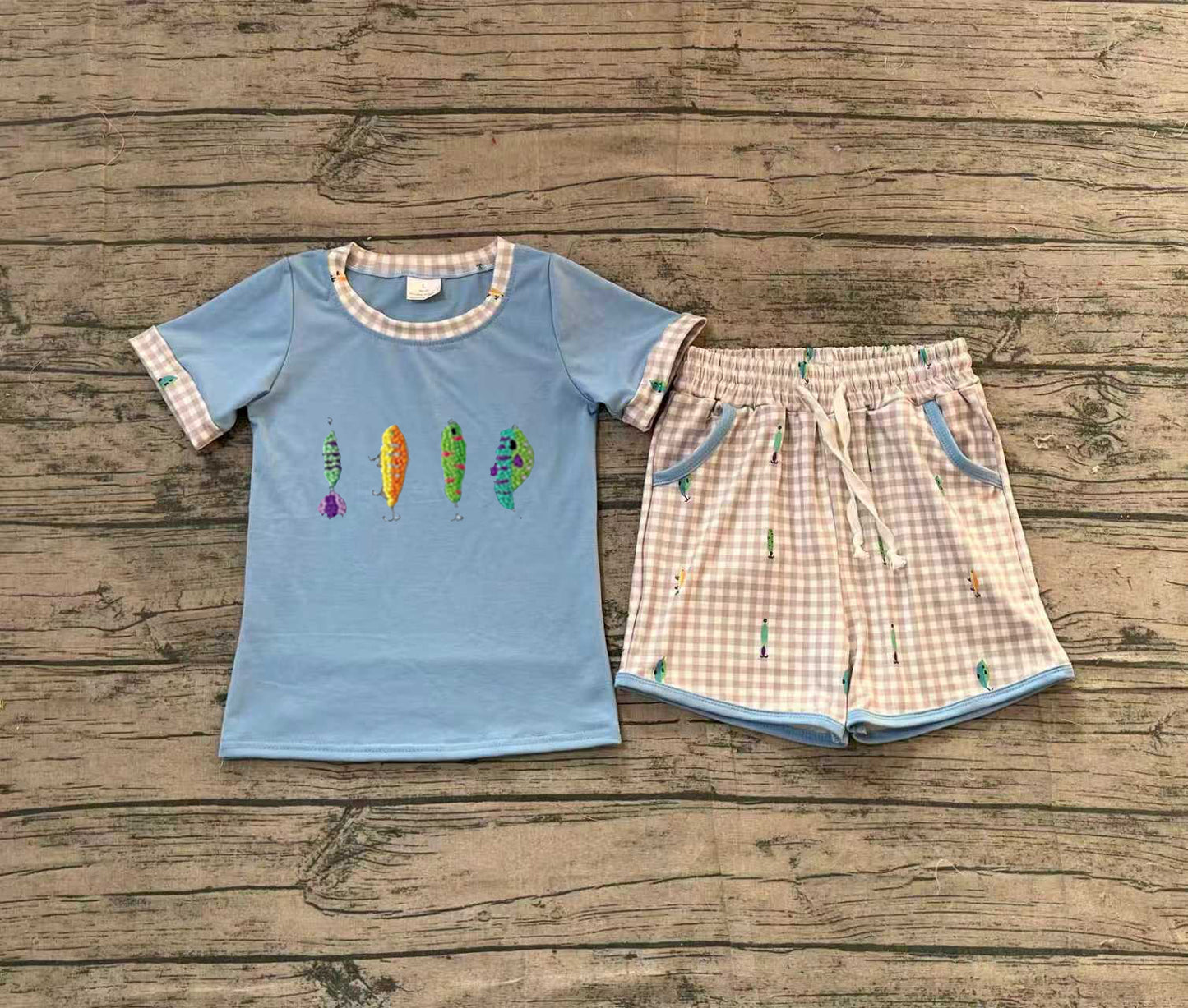 (Pre Order) No moq BSSO1617 Pre-order baby boy clothes embroidery blue short sleeve shorts sets-2025.11.14