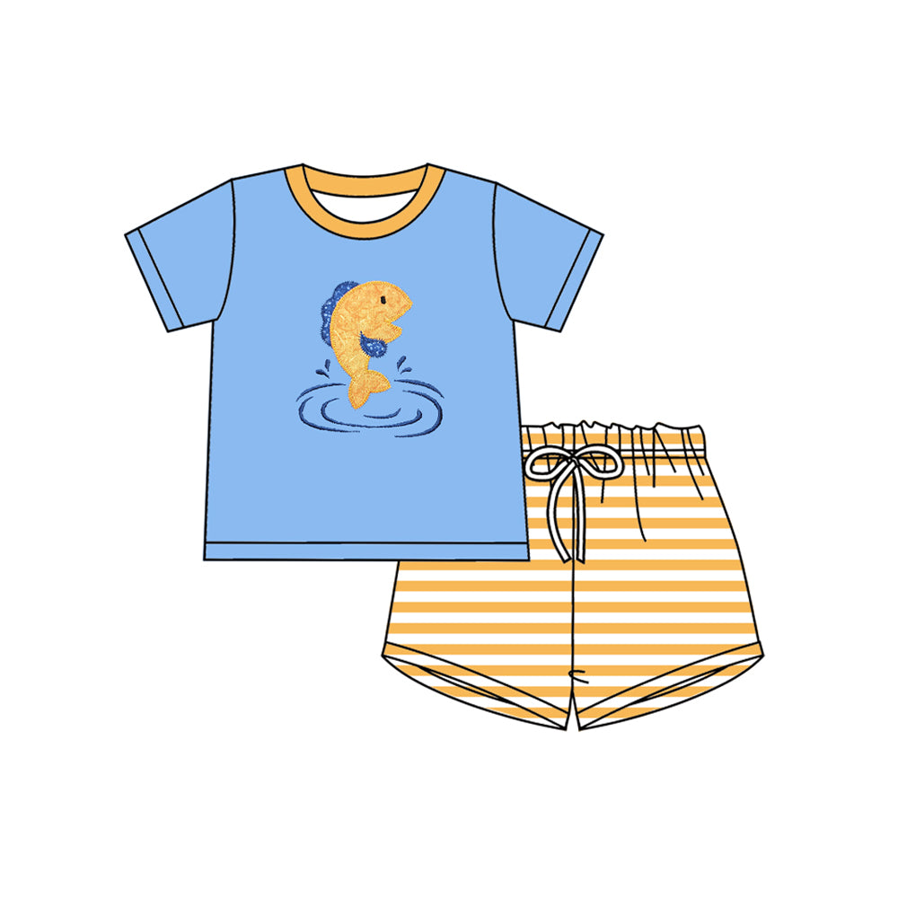 (Pre Order) No moq BSSO1626 Pre-order baby boy clothes blue short sleeve shorts sets-2025.10.25