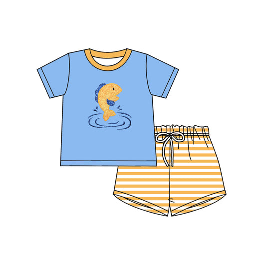 (Pre Order) No moq BSSO1626 Pre-order baby boy clothes blue short sleeve shorts sets-2025.10.25