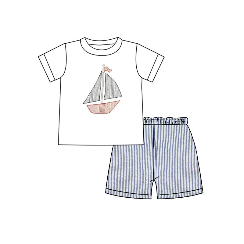 (Pre Order) No moq BSSO1630 Pre-order baby boy clothes boat short sleeve shorts sets-2025.10.28