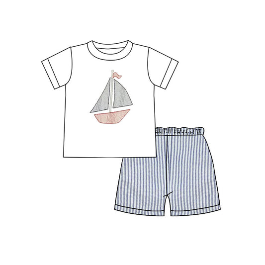 (Pre Order) No moq BSSO1630 Pre-order baby boy clothes boat short sleeve shorts sets-2025.10.28