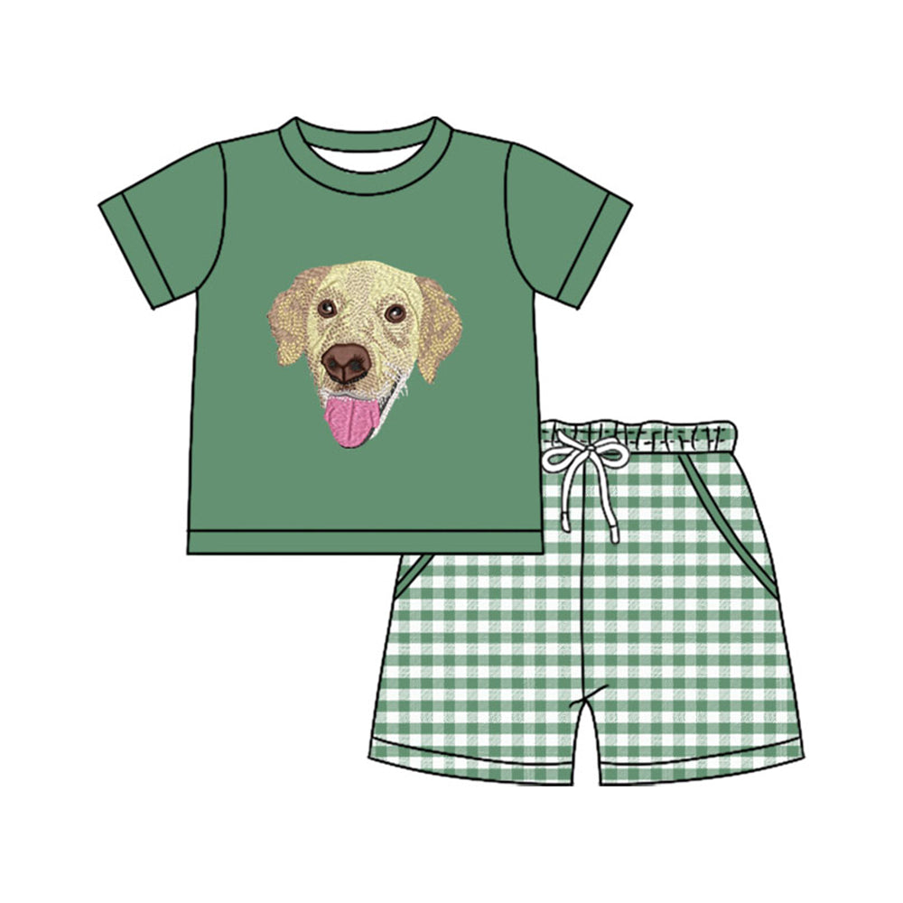 (Pre Order) No moq BSSO1635 Pre-order baby boy clothes puppy green short sleeve shorts sets-2025.10.31