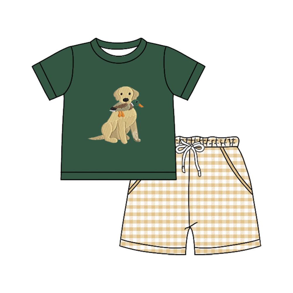 (Pre Order) No moq BSSO1636 Pre-order baby boy clothes puppy duck green short sleeve shorts sets-2025.10.31