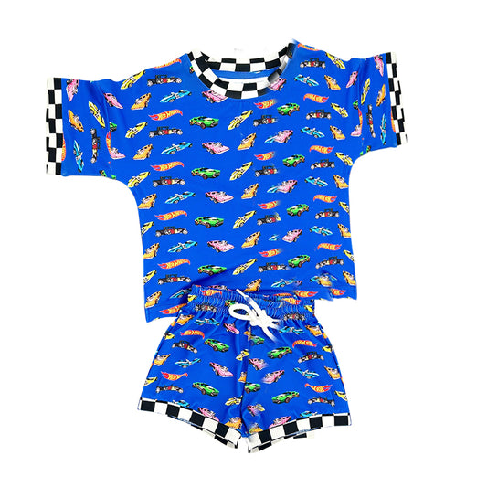 (Pre Order) No moq BSSO1640 Pre-order baby boy clothes cars blue short sleeve shorts sets-2025.10.31