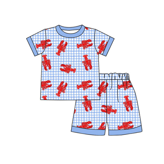(Pre Order) No moq BSSO1644 Pre-order baby boy clothes crayfish blue short sleeve shorts sets-2025.11.5