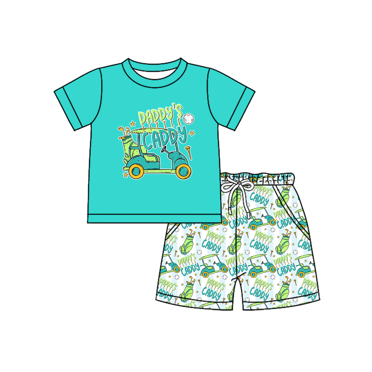 (Pre Order) No moq BSSO1645 Pre-order baby boy clothes DADDY green short sleeve shorts sets-2025.11.5