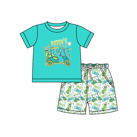 (Pre Order) No moq BSSO1645 Pre-order baby boy clothes DADDY green short sleeve shorts sets-2025.11.5