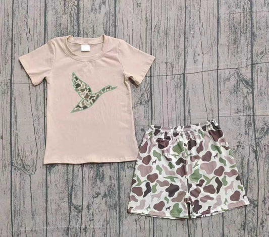 (Pre Order) No moq BSSO1646 Pre-order baby boy clothes embroidery duck camouflage short sleeve shorts sets-2025.11.25