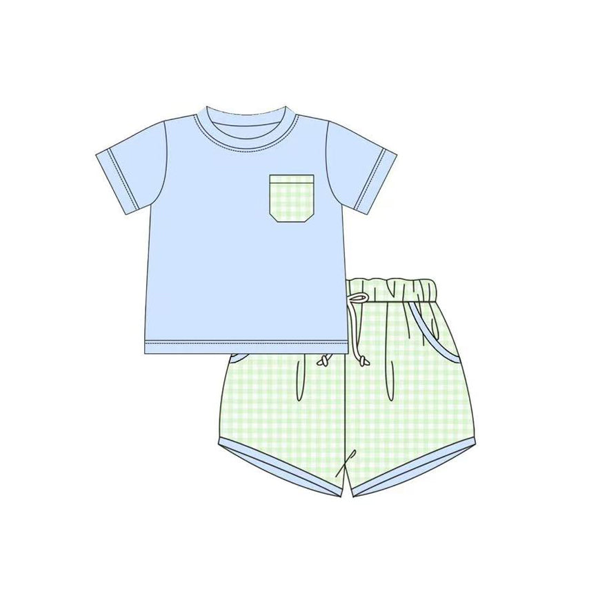(Pre Order) No moq BSSO1650 Pre-order baby boy clothes blue short sleeve shorts sets-2025.11.6