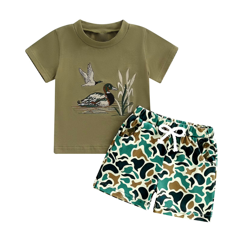 (Pre Order) No moq BSSO1659 Pre-order baby boy clothes duck camouflage short sleeve shorts sets-2025.11.7