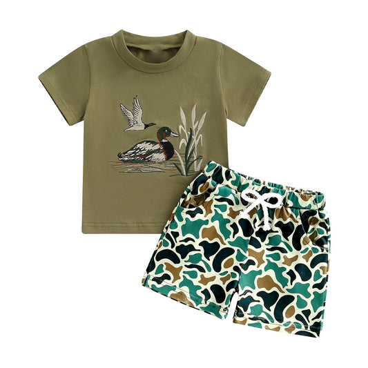 (Pre Order) No moq BSSO1659 Pre-order baby boy clothes duck camouflage short sleeve shorts sets-2025.11.7