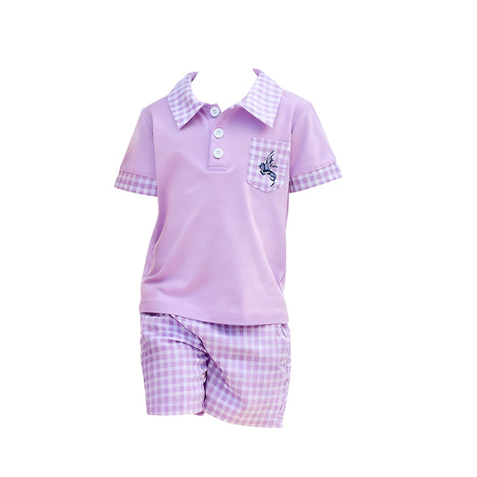 (Pre Order) No moq BSSO1660 Pre-order baby boy clothes purple short sleeve shorts sets-2025.11.8