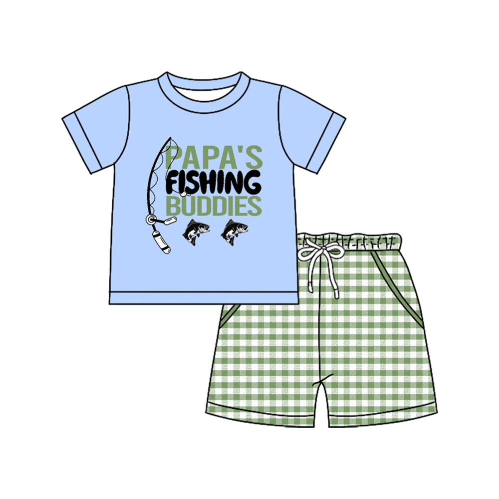 (Pre Order) No moq BSSO1661 Pre-order baby boy clothes PAPA FISHING short sleeve shorts sets-2025.11.10