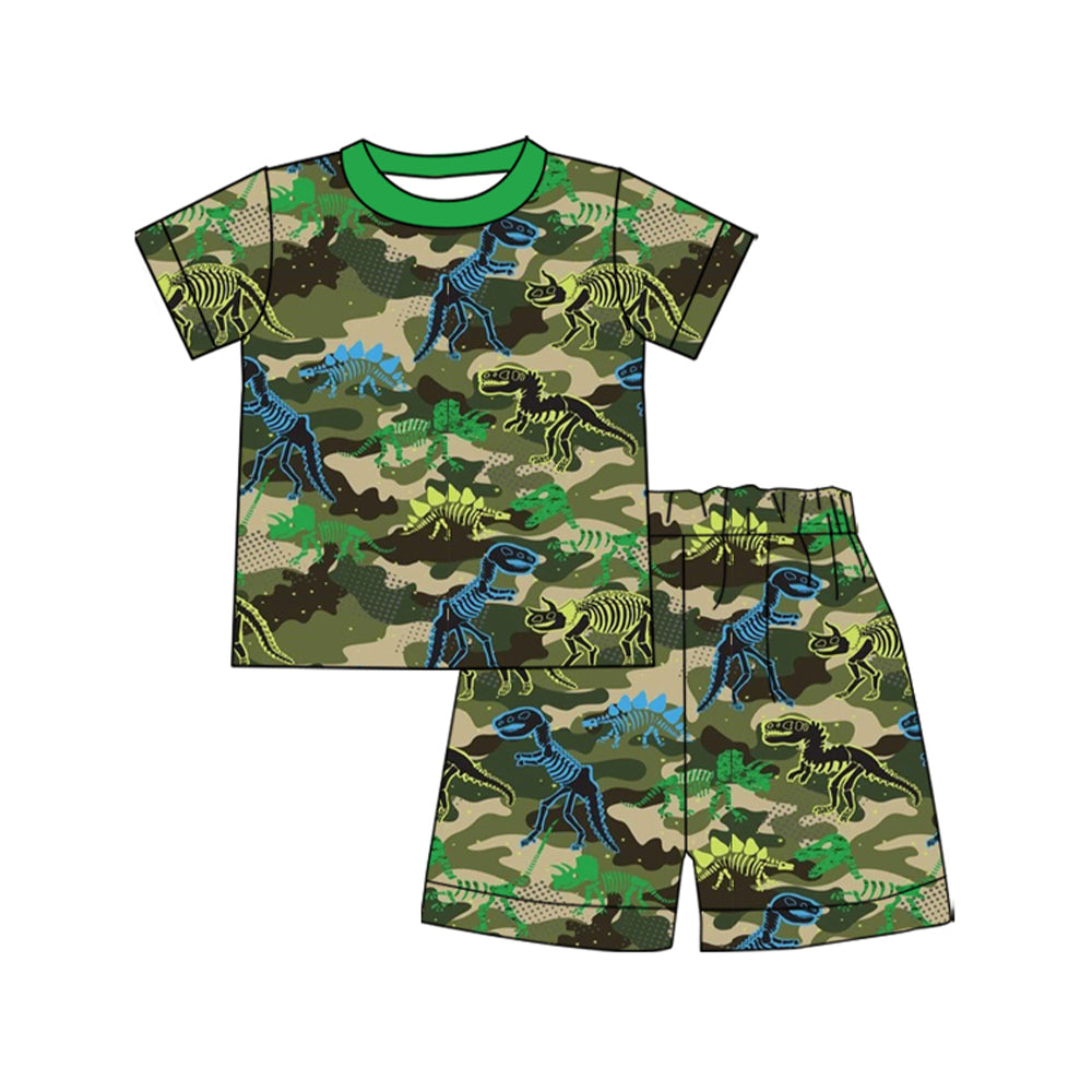 (Pre Order) No moq BSSO1663 Pre-order baby boy clothes dinosaur green short sleeve shorts sets-2025.11.11
