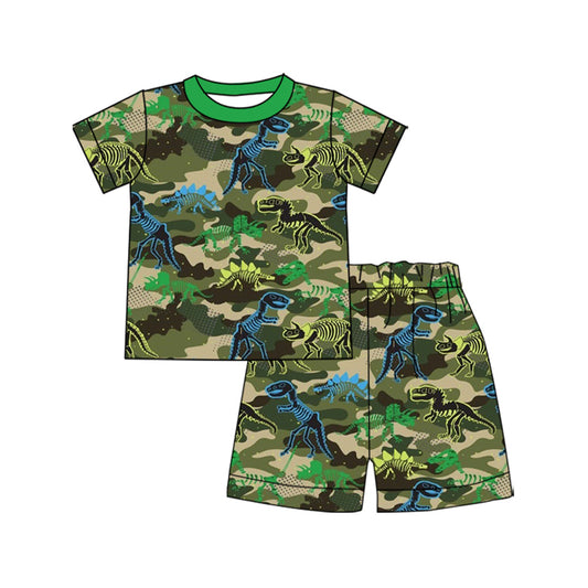 (Pre Order) No moq BSSO1663 Pre-order baby boy clothes dinosaur green short sleeve shorts sets-2025.11.11