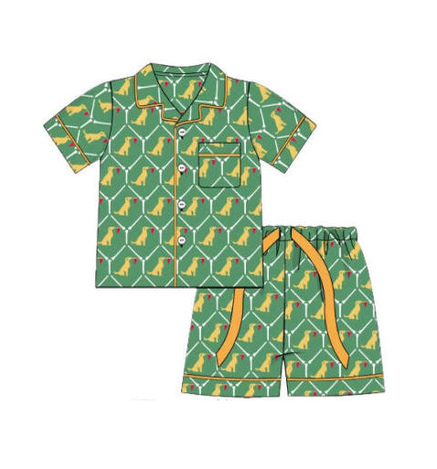 (Pre Order) No moq BSSO1664 Pre-order baby boy clothes puppy green short sleeve shorts sets-2025.11.11