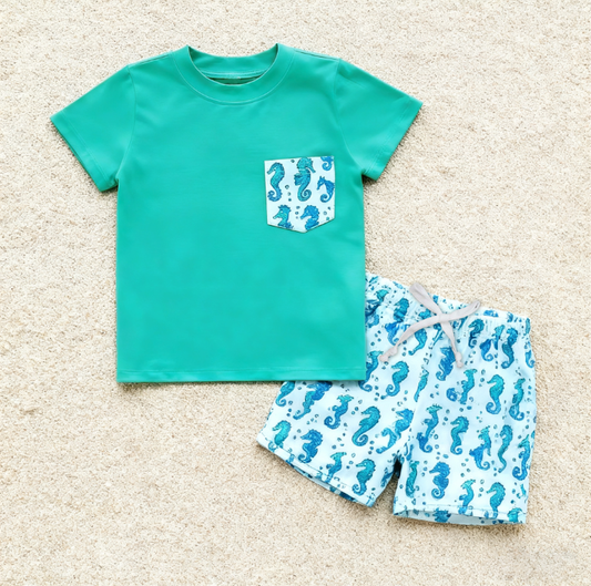 (Pre Order) No moq BSSO1665 Pre-order baby boy clothes green short sleeve shorts sets-2025.11.12