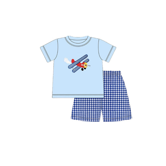 (Pre Order) No moq BSSO1668 Pre-order baby boy clothes blue short sleeve shorts sets-2025.11.12