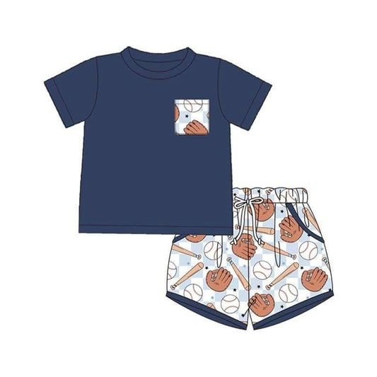 (Pre Order) No moq BSSO1669 Pre-order baby boy clothes baseball short sleeve shorts sets-2025.11.13