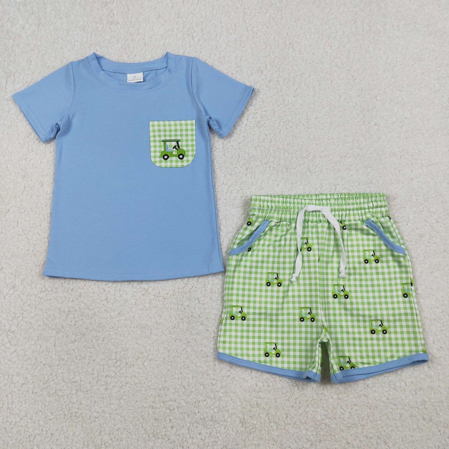 RTS NO MOQ sibling baby girls boy clothes embroidery golf short sleeve Clothes Sets and skirts sets