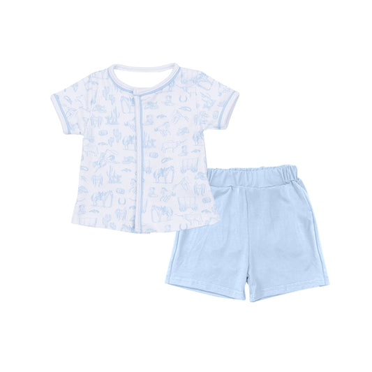 (Pre Order) No moq BSSO1682 Pre-order baby boy clothes blue short sleeve shorts sets-2025.11.14