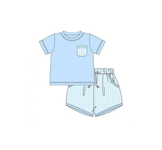 (Pre Order) No moq BSSO1683 Pre-order baby boy clothes blue short sleeve shorts sets-2025.11.14