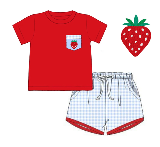 (Pre Order) No moq BSSO1692 Pre-order baby boy clothes strawberry red short sleeve shorts sets-2025.11.14