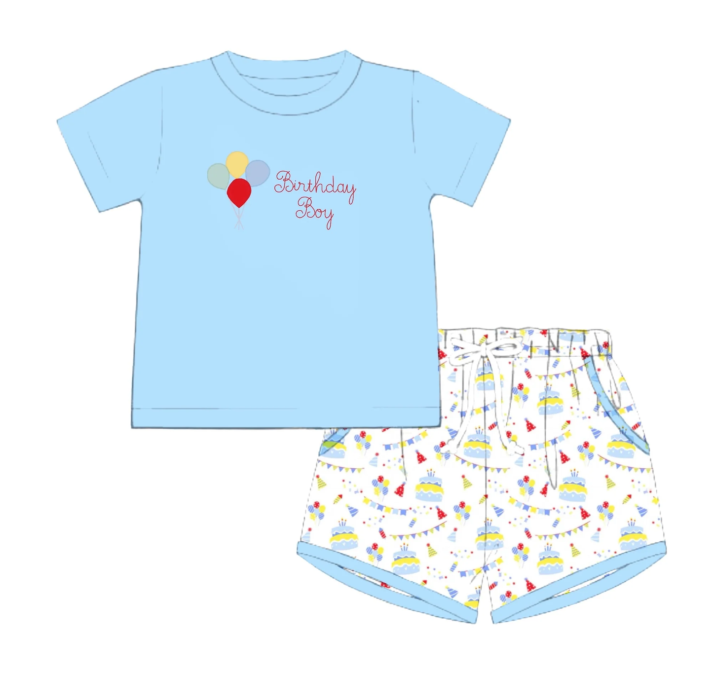 (Pre Order) No moq BSSO1695 Pre-order baby boy clothes Birthday blue short sleeve shorts sets-2025.11.14