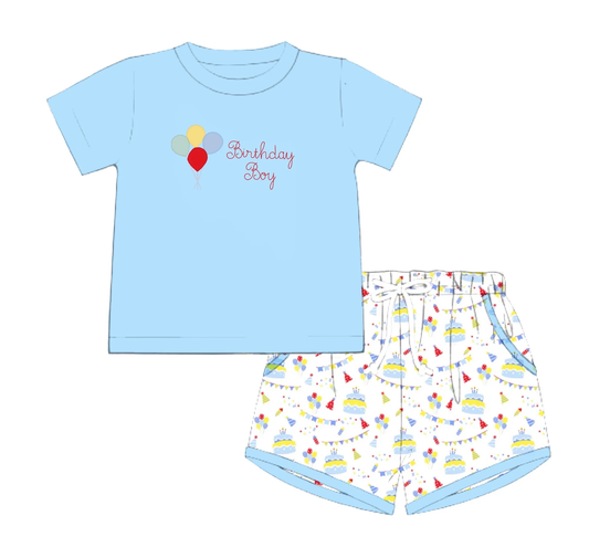 (Pre Order) No moq BSSO1695 Pre-order baby boy clothes Birthday blue short sleeve shorts sets-2025.11.14