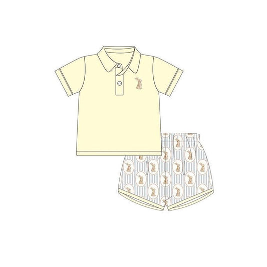 (Pre Order) No moq BSSO1705 Pre-order baby boy clothes easter bunny yellow short sleeve shorts sets-2025.11.19