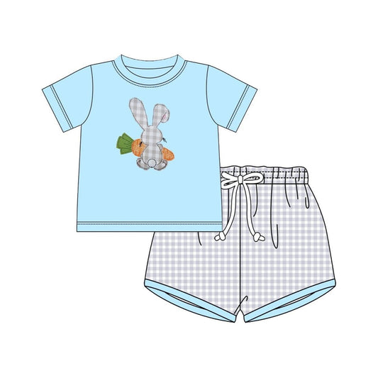 (Pre Order) No moq BSSO1707 Pre-order baby boy clothes easter blue short sleeve shorts sets-2025.11.19