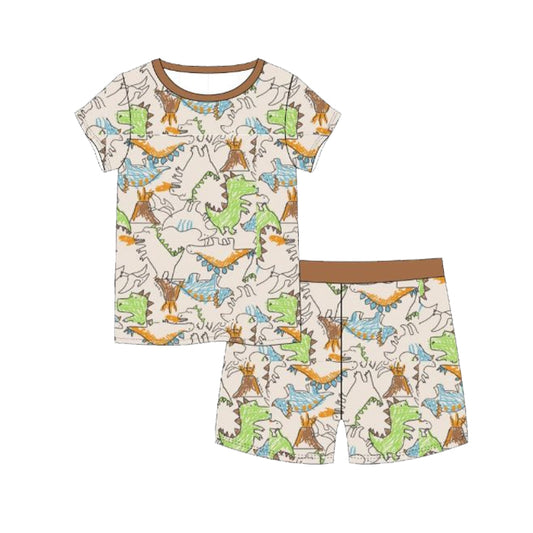 (Pre Order) No moq BSSO1708 Pre-order baby boy clothes dinosaur short sleeve shorts sets-2025.11.20