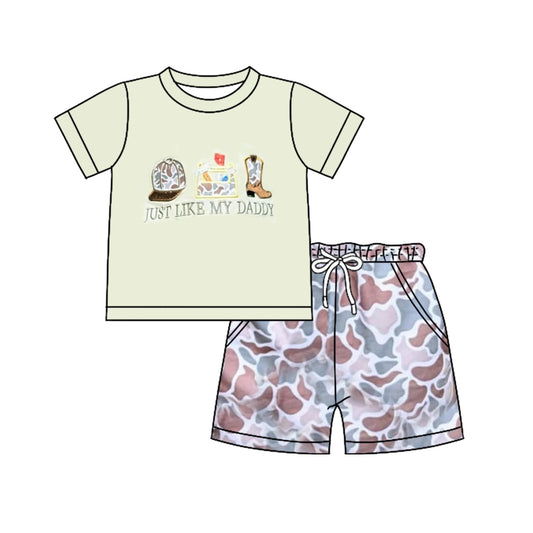 (Pre Order) No moq BSSO1710 Pre-order baby boy clothes camouflage boot hat short sleeve shorts sets-2025.11.20
