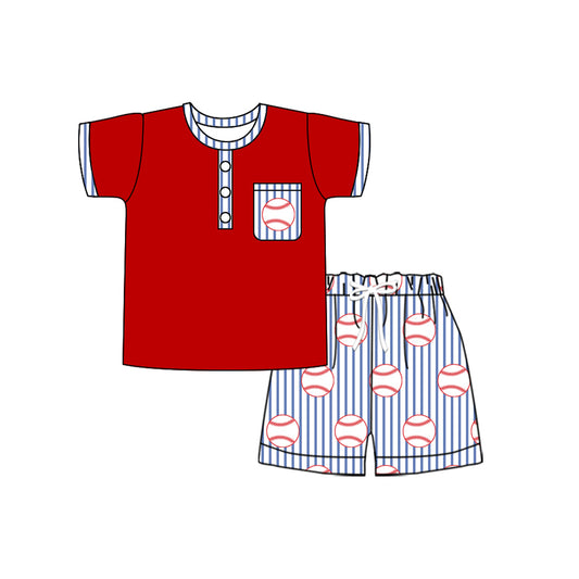 (Pre Order) No moq BSSO1713 Pre-order baby boy clothes baseball red short sleeve shorts sets-2025.11.20