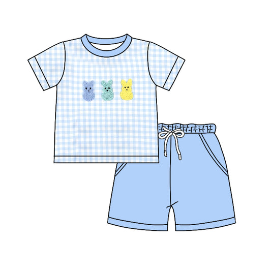 (Pre Order) No moq BSSO1715 Pre-order baby boy clothes easter bunny blue short sleeve shorts sets-2025.11.20