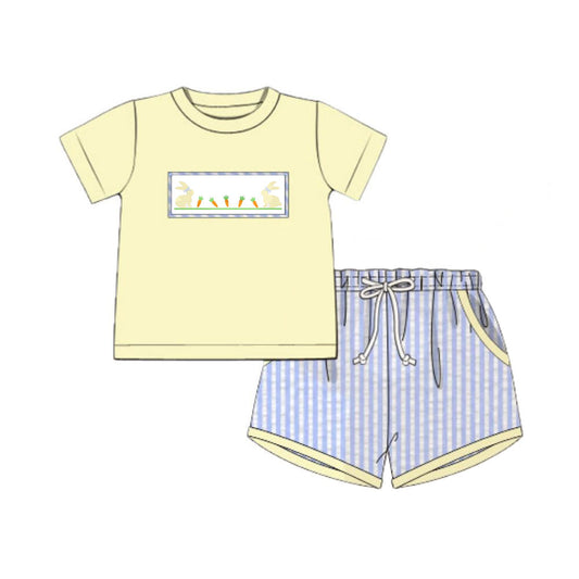 (Pre Order) No moq BSSO1723 Pre-order baby boy clothes easter yellow short sleeve shorts sets-2025.11.22