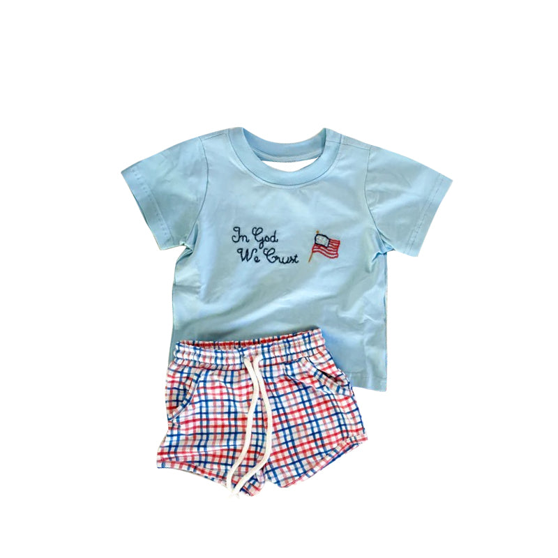 (Pre Order) No moq BSSO1726 Pre-order baby boy clothes flag short sleeve shorts sets-2025.11.22