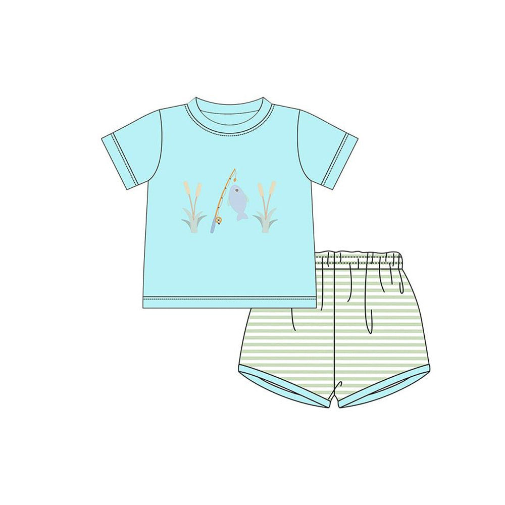 (Pre Order) No moq BSSO1731 Pre-order baby boy clothes blue short sleeve shorts sets-2025.11.24