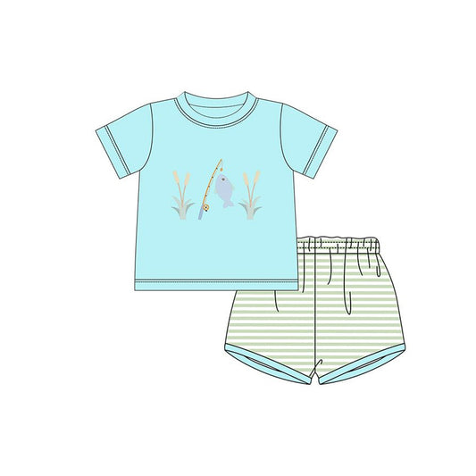 (Pre Order) No moq BSSO1731 Pre-order baby boy clothes blue short sleeve shorts sets-2025.11.24