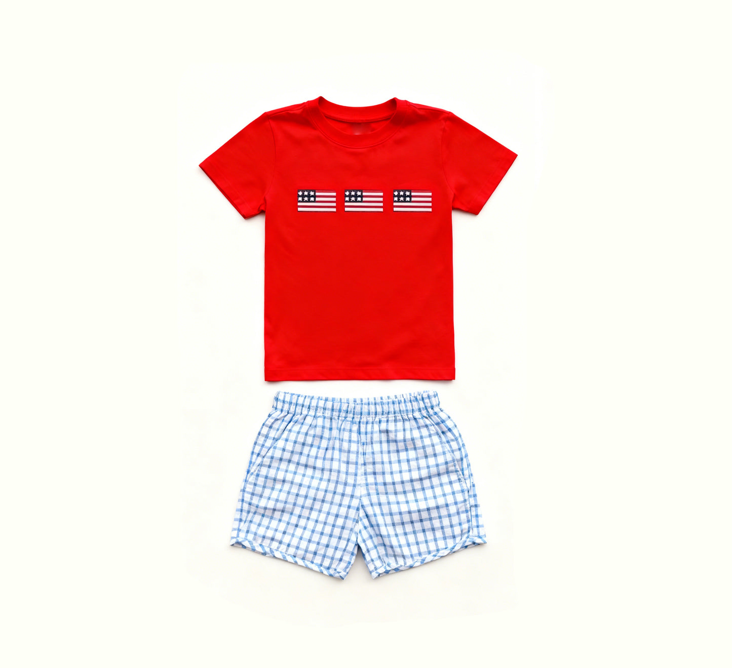 (Pre Order) No moq BSSO1742 Pre-order baby boy clothes flag red short sleeve shorts sets-2025.11.26