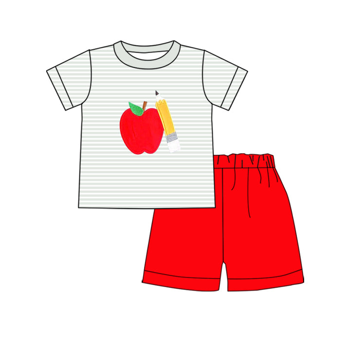 (Pre Order) No moq BSSO1743 Pre-order baby boy clothes apple short sleeve shorts sets-2025.11.26