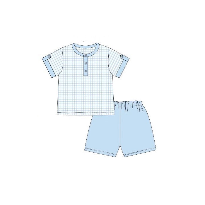 (Pre Order) No moq Pre-order baby boy clothes blue short sleeve shorts sets-2025.12.5