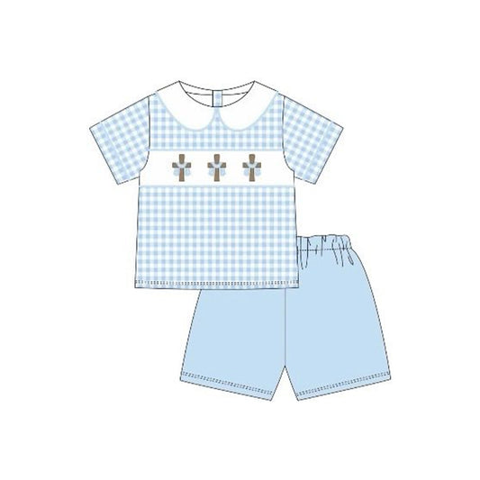 (Pre Order) No moq Pre-order baby boy clothes easter blue short sleeve shorts sets-2025.12.5