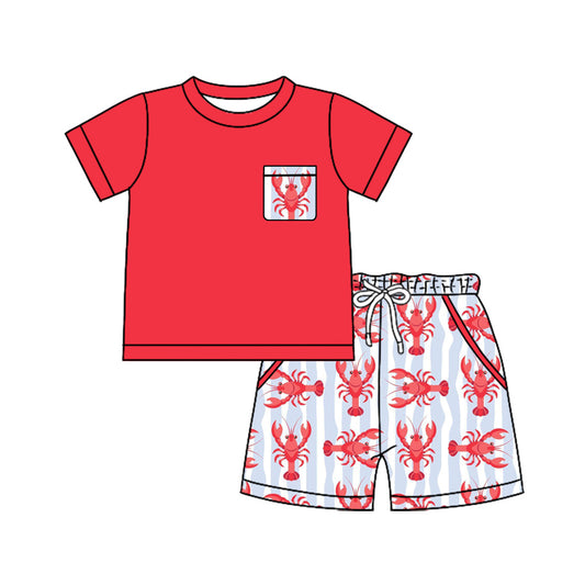 (Pre Order) No moq Pre-order baby boy clothes lobster red short sleeve shorts sets-2025.12.5
